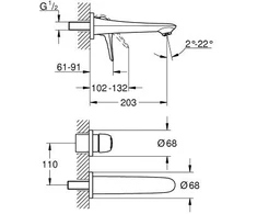 Grohe Eurostyle New praustuvo maišytuvas iš sienos, L-200 (be 23571), baltas