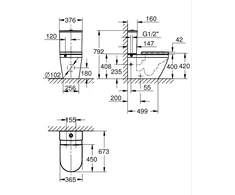 Grohe pods ar QR/SC vāku EuroCeramic Triple Vortex, 365x673mm, universāls izv, pievads no apakšas,balts HC