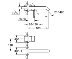 Grohe Essence 2-jų dalių praustuvo maišytuvas iš sienos 183mm. CoolSunrise