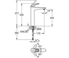 Grohe Praustuvo maišytuvas Eurostyle New, dydis XL, DN 15, baltas