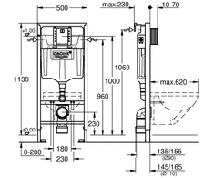 Grohe Komplektas – rėmas klozetui 2–1, 500x230 mm, h=1130 (mažiesiems mygtukams) + tvirtinimai