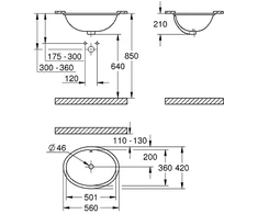 Grohe izlietne BauCeramic, 560x420 mm, zem virsmas, balta