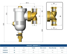 Mut Meccanica Magnetinis šildymo sistemos filtras 1" / 1" KVS 10,6 montavimas tiesiai