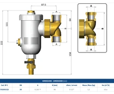 Mut Meccanica Magnetinis šildymo sistemos filtras 3/4" / 3/4" KVS 10,4 montavimas tiesiai