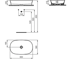 Pastatomas praustuvas Ideal Standard Ipalyss, 600x380 mm, baltas