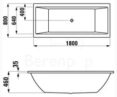 Vonia Laufen PRO 180x80 cm, įleidžiamas modelis, talpa 225 l., balta