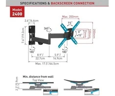 Laikiklis BARKAN 2400.B 26"-39" lygiam/lenktam TV, 4 lankstų, sieninis, juodas