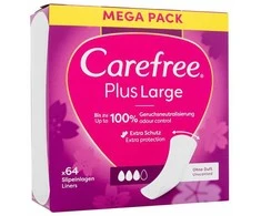 CAREFREE_Plus dideli lengvai kvepiantys įklotai, 64 vnt.