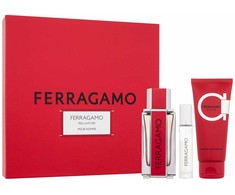 Salvatore Ferragamo Ferragamo Ferragamo Raudona Leather rinkinys vyrams (EDP, 100 ml + šampūnas ir dušo želė, 100 ml + EDP, 10 ml)