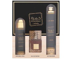 Lattafa Khamrah EDP rinkinys unisex (EDP 100 ml + Dezodorantas 200 ml + Air Freshener 300 ml)