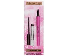 Revolution Make Up „Makeup Revolution London Eye &amp; Brow Icons“ dovanų rinkinys: antakių gelis ir antakių pomada, rinkinys moterims (antakiams skirti klijai 3 ml + skystas akių kontūro pieštukas 0,5 ml)