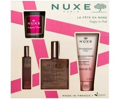 NUXE Happy In Rožinė Body Oil rinkinys moterims (Dry Oil Huile Prodigieuse Florale 100 ml + Dušo želė Prodigieux Floral 100 ml + EDP Prodigieux Floral 15 ml + Candle Prodigieux Floral 70 g)