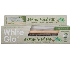 White Glo Baltas Glo Hemp Seed Oil Dantų balinanti dantų pasta su kanapių aliejumi 150g/115ml + bambuko dantų šepetėlis