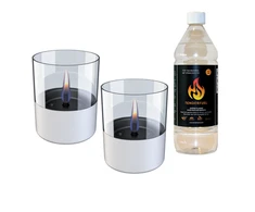 Tenderflame dovanų rinkinys, 2 staliniai degikliai + 0,7 l kuro, Lilly 10 cm balta