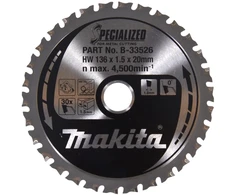 Makita T.C.T. pjūklas SPECIALIZED 136X1.5X20mm 0° T30 T.C.T. pjūklas SPECIALIZED 136X1.5X20mm 0° T30 T.C.T. pjūklas SPECIALIZED 136X1.5X20mm 0° T30 T.C.T. pjūklas SPECIALIZED 136X1.5X20mm 0° T30 B-33526 T.C.T • 136 x20 mm • T30 • 0° • Metalui
