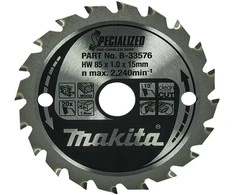 Makita T.C.T. pjūklas SPECIALIZED 85X1X15mm 10° T20 B-33576 T.C.T • 85 x15 mm • T20 • 10° • Medienai