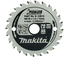 Makita T.C.T. pjūklas SPECIALIZED 85X1X15mm 7° T24 B-33819 T.C.T • 85 x15 mm • T24 • 7° • MDF/laminatui