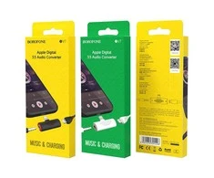 Adapteris Borofone BV7 iš Lightning į Lightning + 3,5mm baltas
