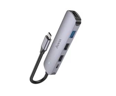 Adapteris Hoco HB27 Type-C Multi-Function Converter HDMI+USB3.0+USB2.0*2+PD pilkas