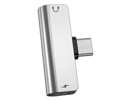 Adapteris Hoco LS26 iš Type-C į Type-C + 3,5mm sidabro spalvos