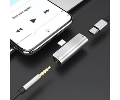 Adapteris Hoco LS26 iš Type-C į Type-C + 3,5mm sidabro spalvos