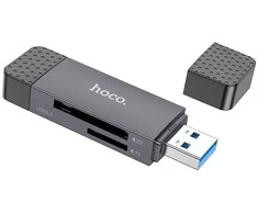 Atminties kortelių skaitytuvas Hoco HB45 USB-C/USB-A 2-in-1 USB2.0 pilkas