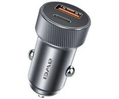 AWEI automobilinis įkroviklis C-857 33W USB+USB-C rudos spalvos