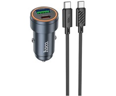 Automobilinis įkroviklis Hoco Z57A 30W USB-C/USB-A + USB-C to USB-C cable 1.0m pilkas