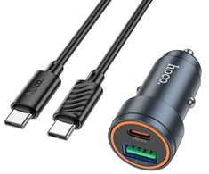 Automobilinis įkroviklis Hoco Z57A 30W USB-C/USB-A + USB-C to USB-C cable 1.0m pilkas