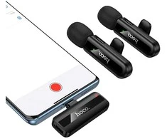 Belaidžių mikrofonų rinkinys Hoco L20A USB-C/Lightning juodas