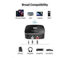 Bluetooth adapteris imtuvas Ugreen CM123 2xRCA/AUX Bluetooth 5.0 juodas (30445)