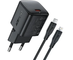 Įkroviklis Acefast A117 20W GaN USB-C + USB-C to Lightning 1.2m cable juodas