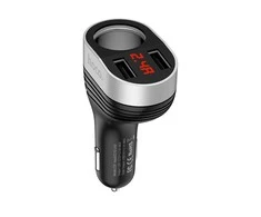 Automobilinis įkroviklis Hoco Z29 su 2 USB jungtimis (3.1A) su led ekranu juodas