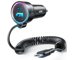 Automobilinis įkroviklis Joyroom JR-CL07 3-in-1 USB/Type-C 55W + Type-C 1.5m juodas