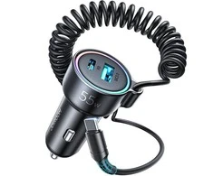 Automobilinis įkroviklis Joyroom JR-CL07 3-in-1 USB/Type-C 55W + Type-C 1.5m juodas