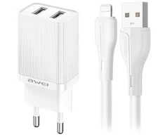 Įkroviklis Awei C15L-EU 10W 2xUSB-A + USB-A to Lightning cable 1.0m baltas
