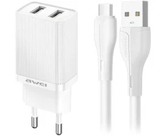 Įkroviklis Awei C15T-EU 10W 2xUSB-A + USB-A to USB-C cable 1.0m baltas