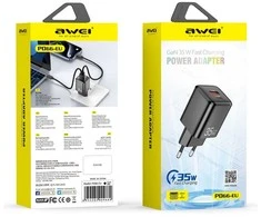 Įkroviklis Awei PD66-EU 35W GaN USB-A/USB-C baltas