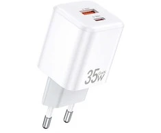 Įkroviklis Awei PD66-EU 35W GaN USB-A/USB-C baltas