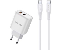 Įkroviklis Awei PD81C-EU 22.5W USB-A/USB-C + USB-C to USB-C cable 1.0m baltas