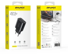 Įkroviklis Awei PD85T-EU 22.5W USB-A/USB-C + USB-A to USB-C cable 1.0m juodas