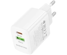 Borofone laidinis įkroviklis BN29 Fuente – USB + Type C – QC 3.0 PD 30W baltos spalvos