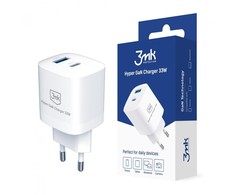 Įkroviklis 3mk Hyper GaN Charger 33W 1xUSB-C + 1xUSB-A baltas