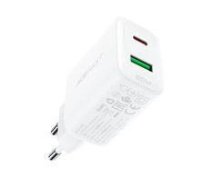 Įkroviklis buitinis Acefast A25 PD20W Type-C/USB-A baltas