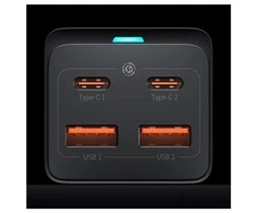 Baseus GaN3 Pro greitas universalus įkroviklis GaN 2 x C tipo USB / 2x USB 100W PD3.0, QC4.0+, AFC, juodas (CCGP000101)