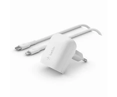 Įkroviklis buitinis Belkin Boost Charge 20W USB-C PD + USB-C to Lightning kabelis baltas