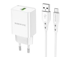 Įkroviklis Borofone BN5 18W USB-A + USB-A to MicroUSB cable 1.0m baltas