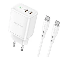 Įkroviklis Borofone BN9 35W 2xUSB-C + USB-C to USB-C cable 1.0m baltas