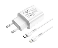 Įkroviklis Hoco N22 25W USB-C + USB-C to Lightning cable 1.0m baltas
