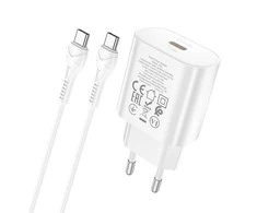 Įkroviklis Hoco N22 25W USB-C + USB-C to USB-C cable 1.0m baltas
